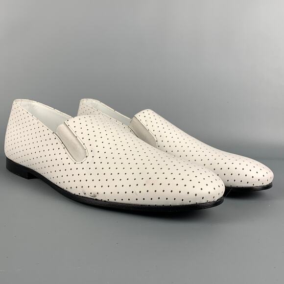 PAUL SMITH Size 10 White Perforated Leather Slip On Loafers - Picture 2 of 7